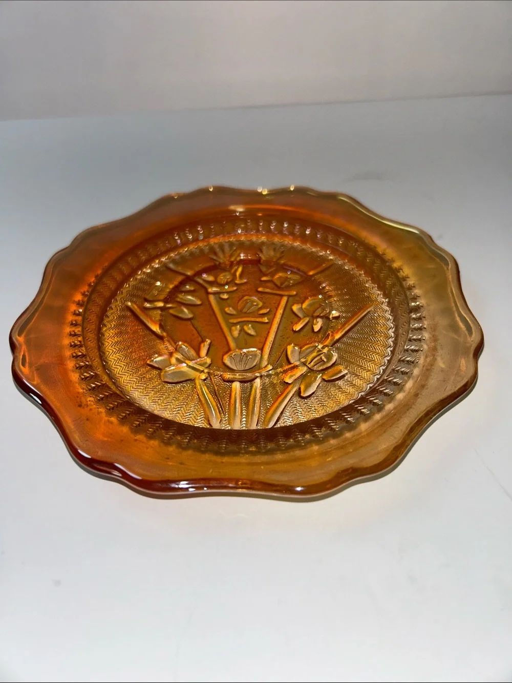 Jeannette Glass Company saucer or dessert plate in Iris and Herringbone pattern